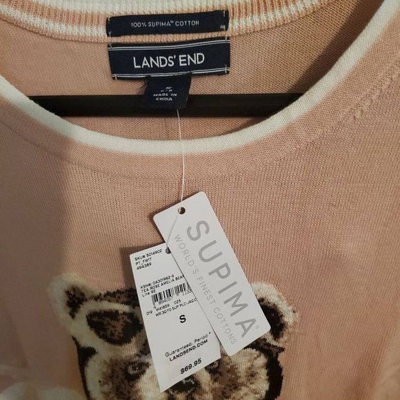 Lands end light weight pink sweater with a bear  size small NWT - Picture 2 of 8